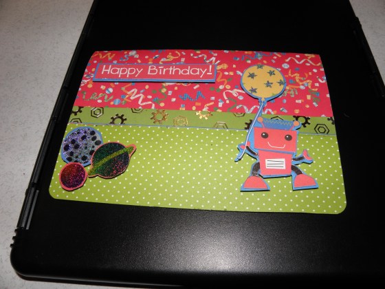 Little robot stopping by to wish a special boy a very happy birthday.